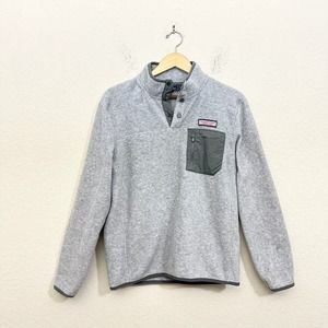 VINEYARD VINES Snap Placket Fleece Pullover in Gray Heather